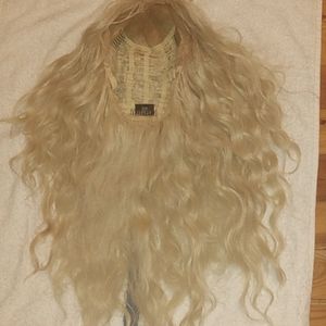 Curly blonde wig.